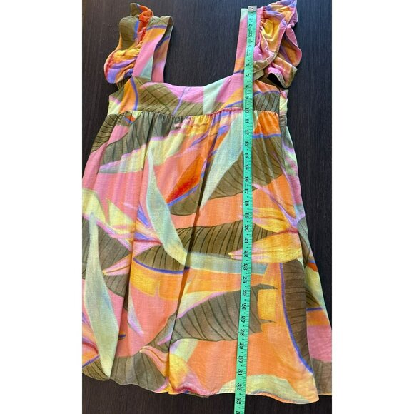 Kourt Ruffled Sleeve Rayon/Linen Blend Multi-Color Tropical Print Mini Dress - Picture 9 of 9